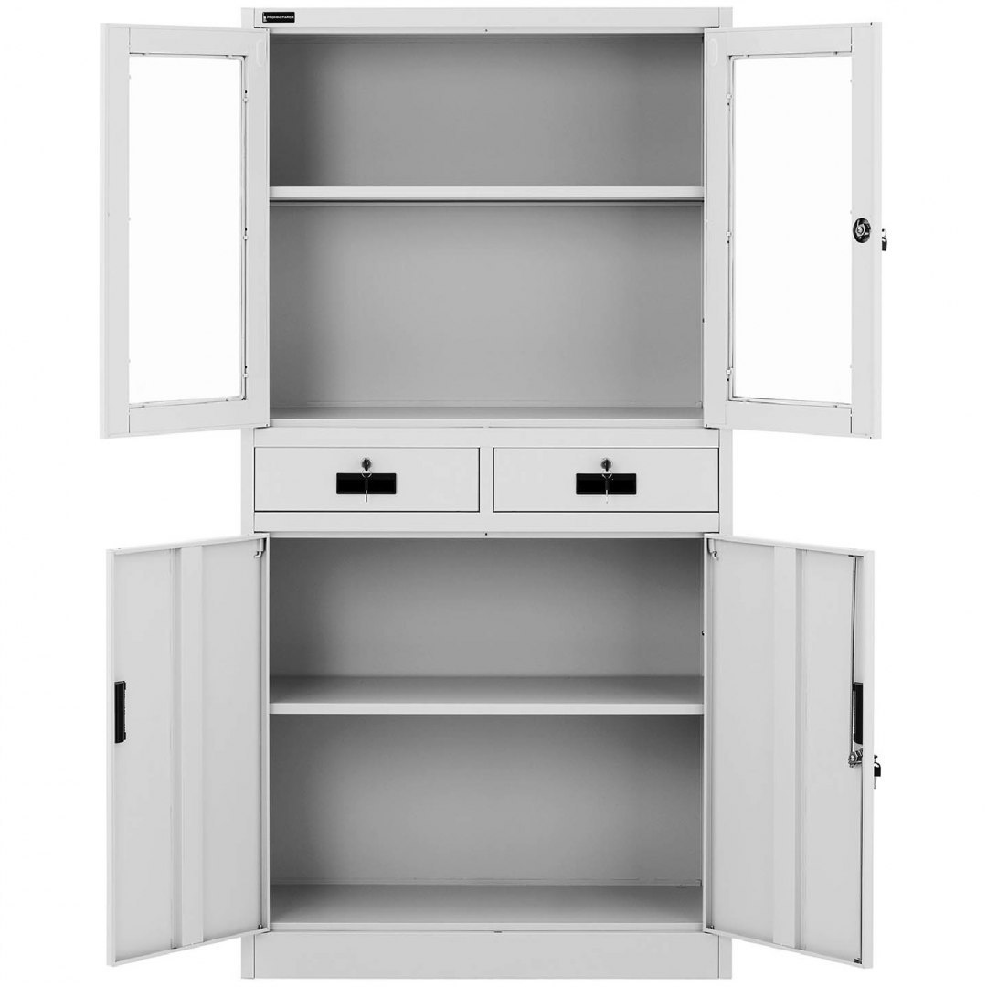 Szafa biurowa z przeszkleniem szufladami metalowa na akta dokumenty 40 x 90 x 180 cm FROMM&STARCK Szafa biurowa z przeszkleniem szufladami metalowa na akta dokumenty 40 x 90 x 180 cm FROMM&STARCK
