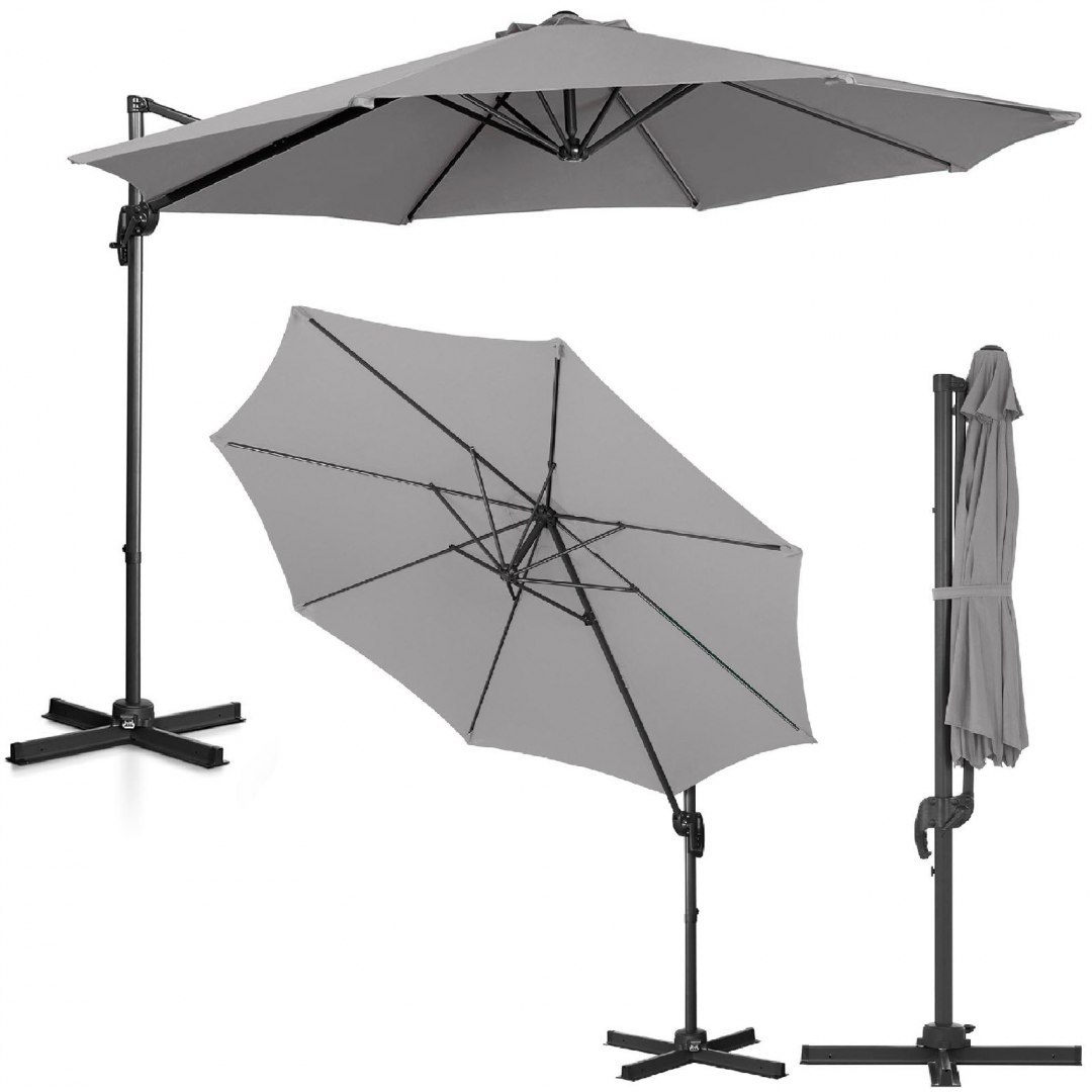 Parasol ogrodowy boczny na wysięgniku okrągły śr. 300 cm ciemnoszary UNIPRODO Parasol ogrodowy boczny na wysięgniku okrągły śr. 300 cm ciemnoszary UNIPRODO