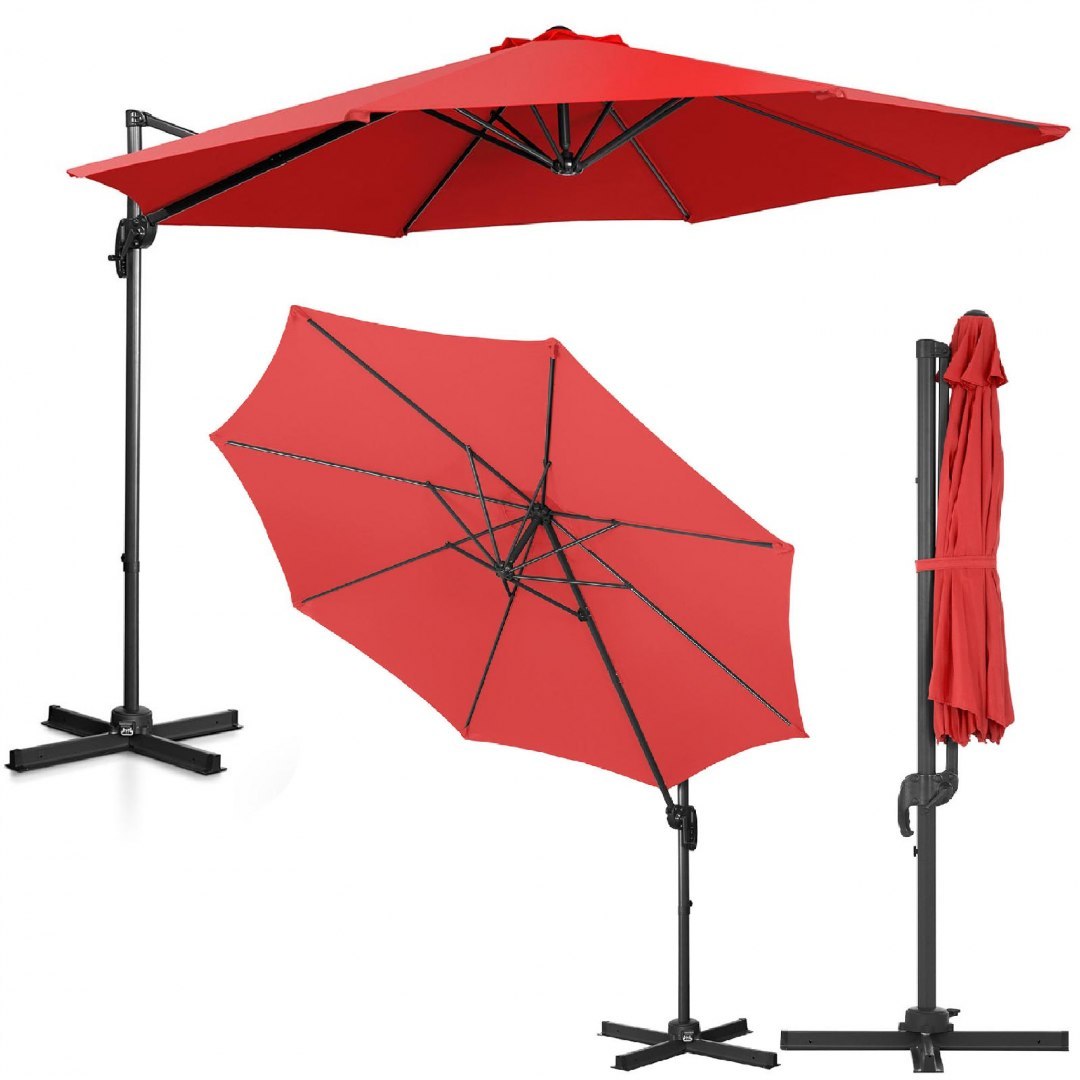 Parasol ogrodowy boczny na wysięgniku okrągły śr. 300 cm czerwony UNIPRODO Parasol ogrodowy boczny na wysięgniku okrągły śr. 300 cm czerwony UNIPRODO