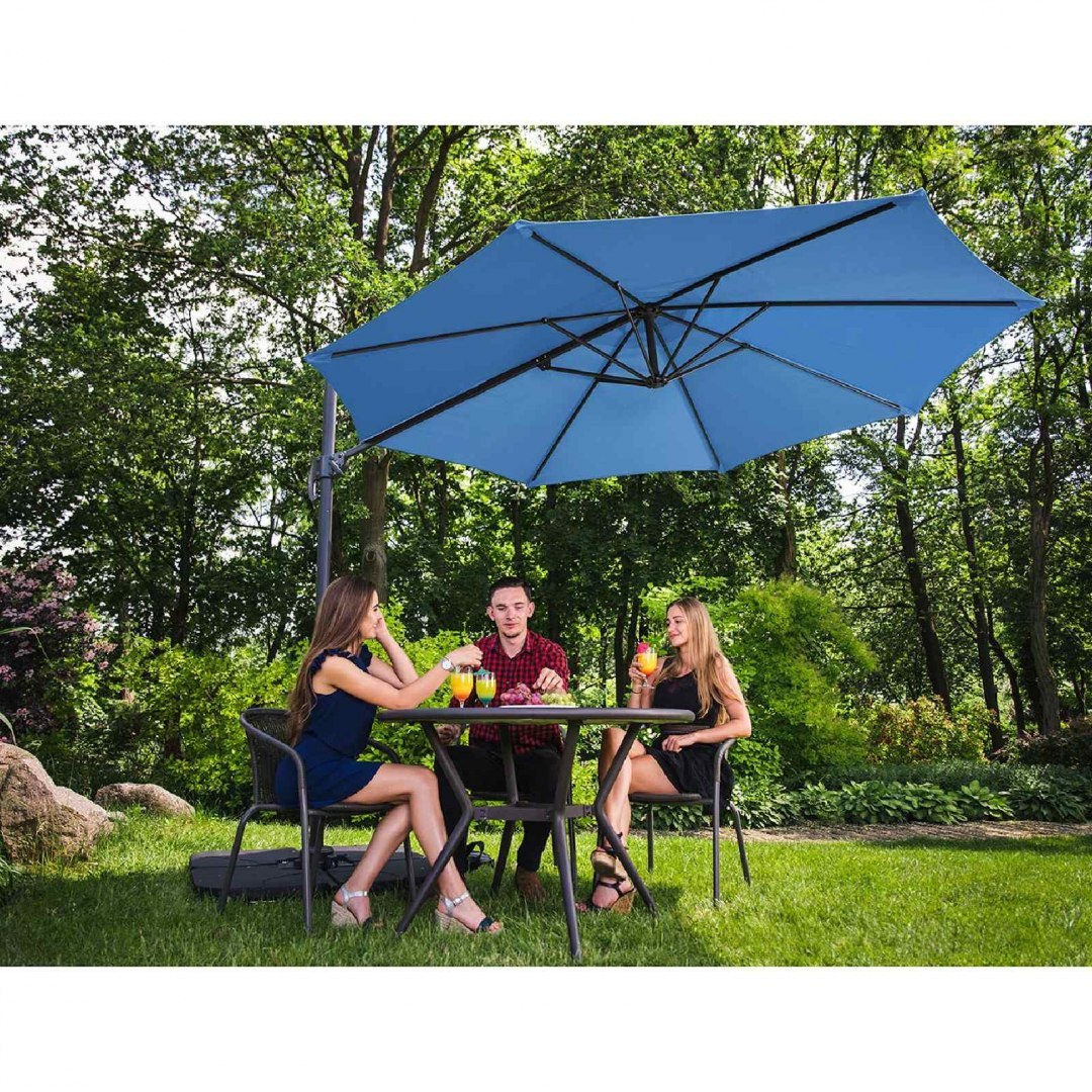 Parasol ogrodowy boczny na wysięgniku okrągły śr. 300 cm niebieski UNIPRODO Parasol ogrodowy boczny na wysięgniku okrągły śr. 300 cm niebieski UNIPRODO