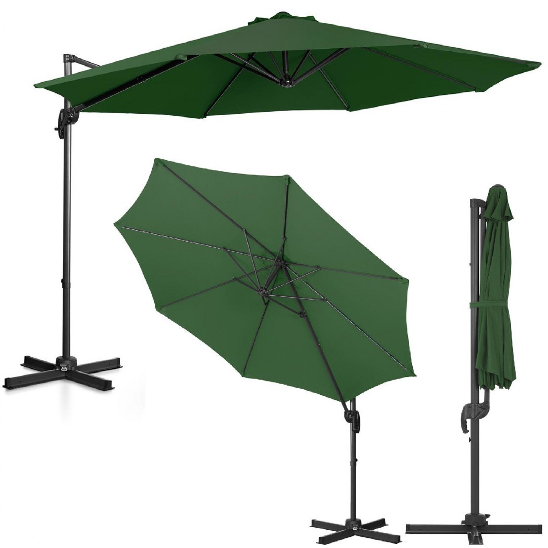 Parasol ogrodowy na wysięgniku okrągły śr. 300 cm zielony UNIPRODO Parasol ogrodowy na wysięgniku okrągły śr. 300 cm zielony UNIPRODO
