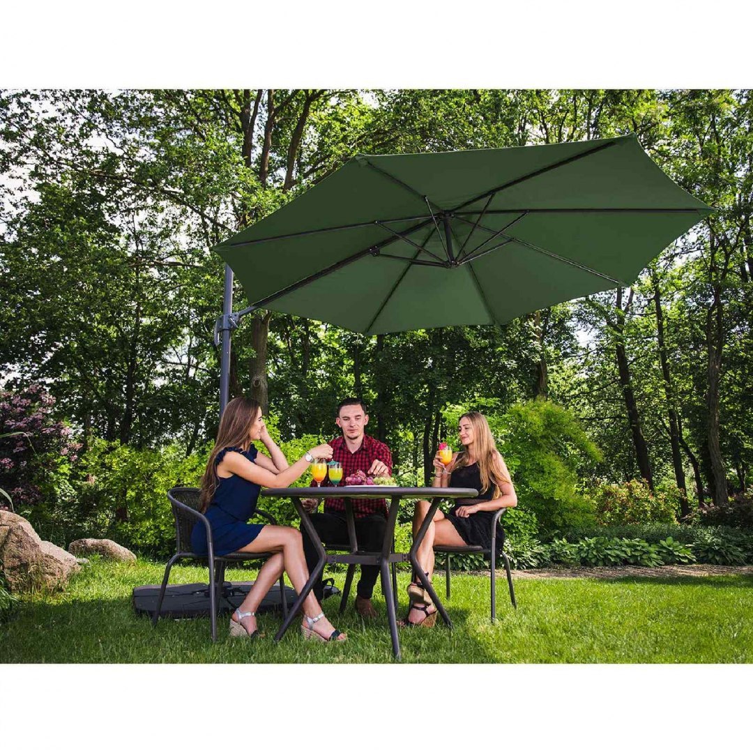 Parasol ogrodowy na wysięgniku okrągły śr. 300 cm zielony UNIPRODO Parasol ogrodowy na wysięgniku okrągły śr. 300 cm zielony UNIPRODO