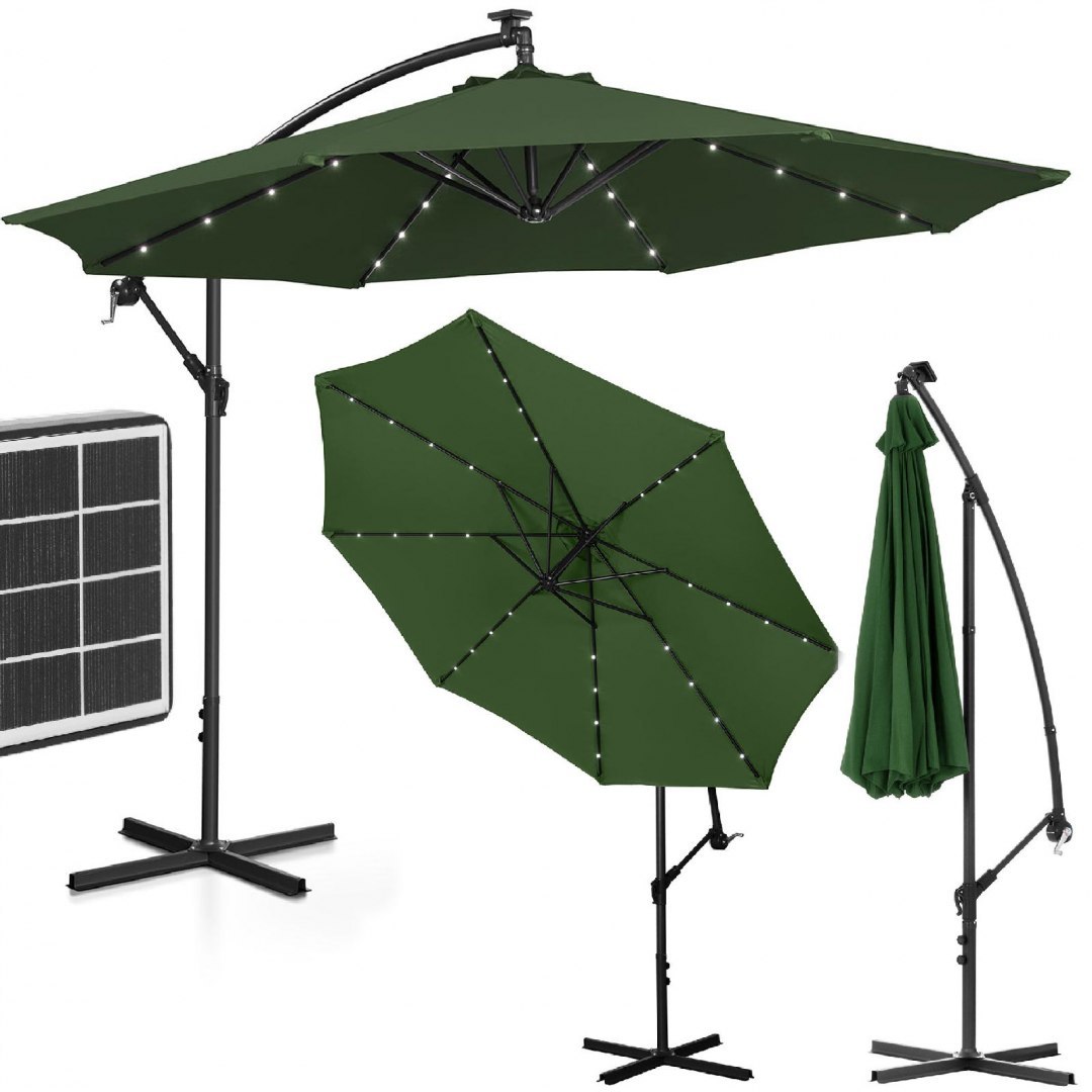 Parasol ogrodowy na wysięgniku okrągły z oświetleniem LED śr. 300 cm zielony UNIPRODO Parasol ogrodowy na wysięgniku okrągły z oświetleniem LED śr. 300 cm zielony UNIPRODO