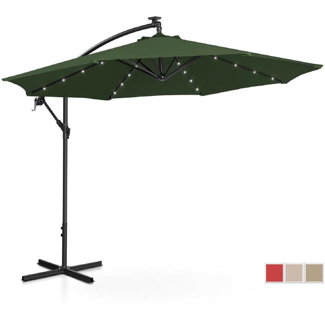 Parasol ogrodowy na wysięgniku okrągły z oświetleniem LED śr. 300 cm zielony UNIPRODO Parasol ogrodowy na wysięgniku okrągły z oświetleniem LED śr. 300 cm zielony UNIPRODO