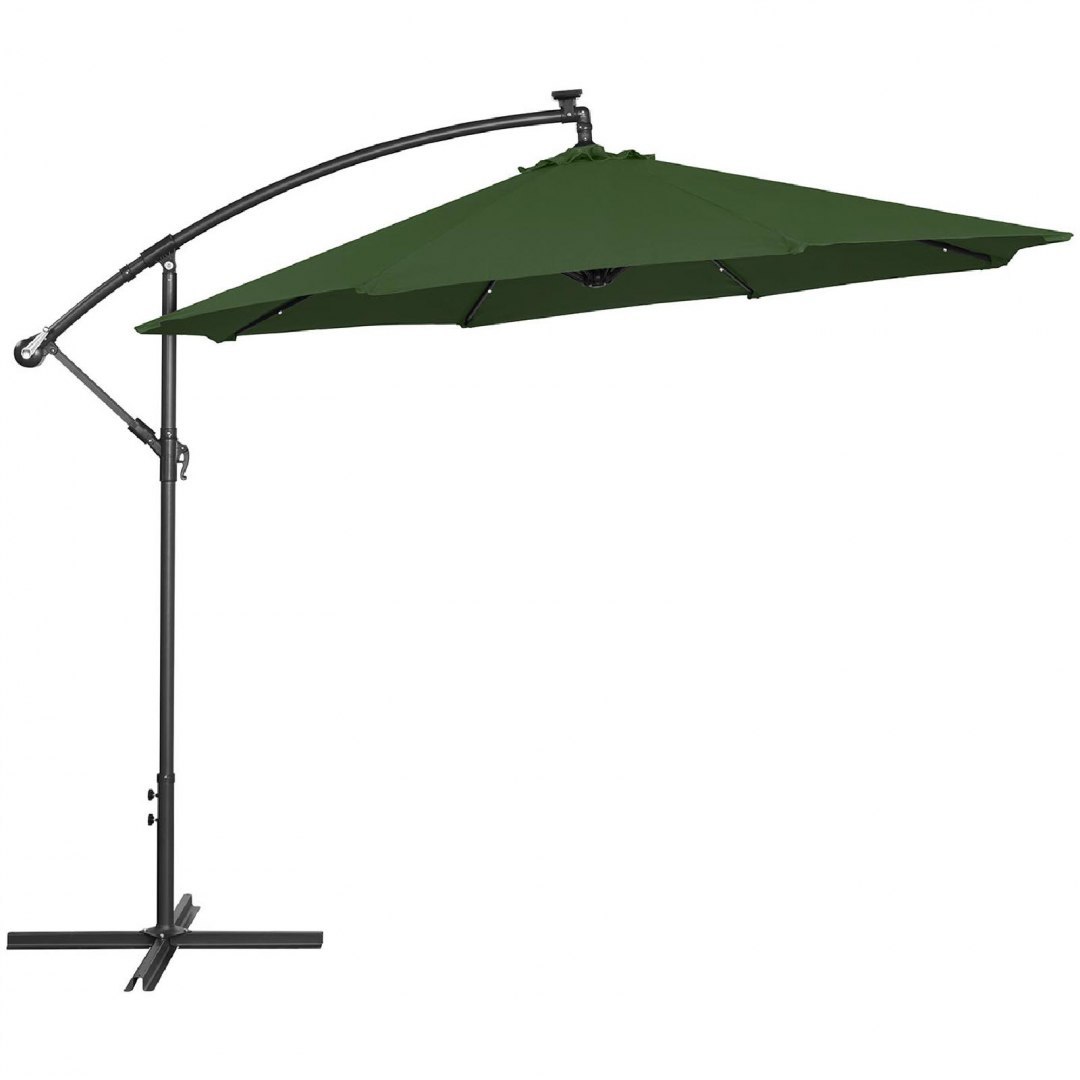 Parasol ogrodowy na wysięgniku okrągły z oświetleniem LED śr. 300 cm zielony UNIPRODO Parasol ogrodowy na wysięgniku okrągły z oświetleniem LED śr. 300 cm zielony UNIPRODO