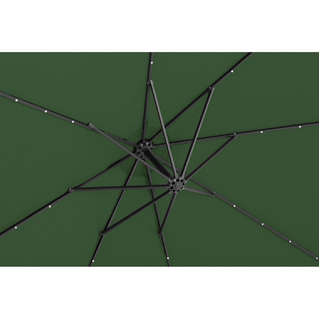 Parasol ogrodowy na wysięgniku okrągły z oświetleniem LED śr. 300 cm zielony UNIPRODO Parasol ogrodowy na wysięgniku okrągły z oświetleniem LED śr. 300 cm zielony UNIPRODO