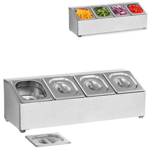 Ekspozytor stojak na pojemniki gastronomiczne 4 x GN1/6 + 4 x Pojemniki Royal Catering Ekspozytor stojak na pojemniki gastronomiczne 4 x GN1/6 + 4 x Pojemniki Royal Catering