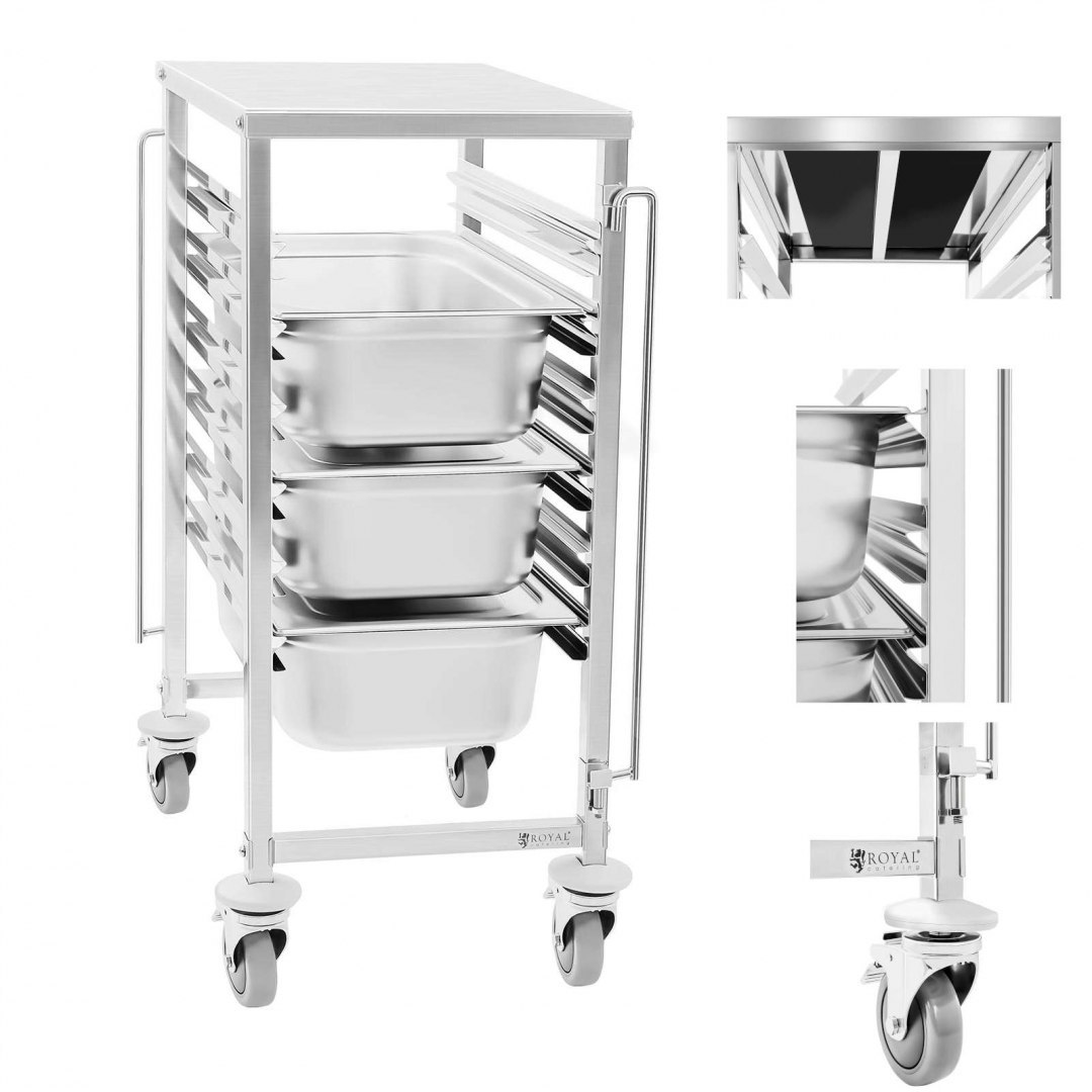 Gastronomiczny wózek z półką do transportu pojemników 6x GN1/1 Royal Catering Gastronomiczny wózek z półką do transportu pojemników 6x GN1/1 Royal Catering
