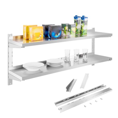 Półka ścienna stalowa wisząca podwójna z regulacją 140cm Royal Catering Półka ścienna stalowa wisząca podwójna z regulacją 140cm Royal Catering