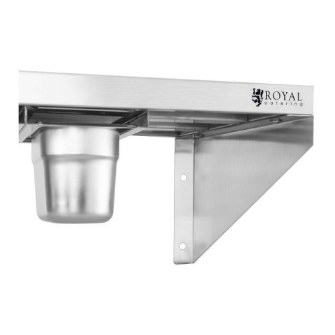 Półka ścienna wisząca na konsolach nierdzewna z pojemnikami GN1/9 Royal Catering Półka ścienna wisząca na konsolach nierdzewna z pojemnikami GN1/9 Royal Catering