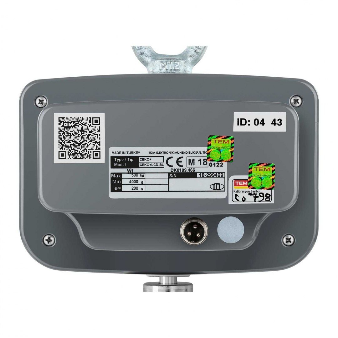 Waga hakowa wisząca magazynowa zalegalizowana bluetooth CEKO+ TEM 500kg / 200g TEM Waga hakowa wisząca magazynowa zalegalizowana bluetooth CEKO+ TEM 500kg / 200g TEM