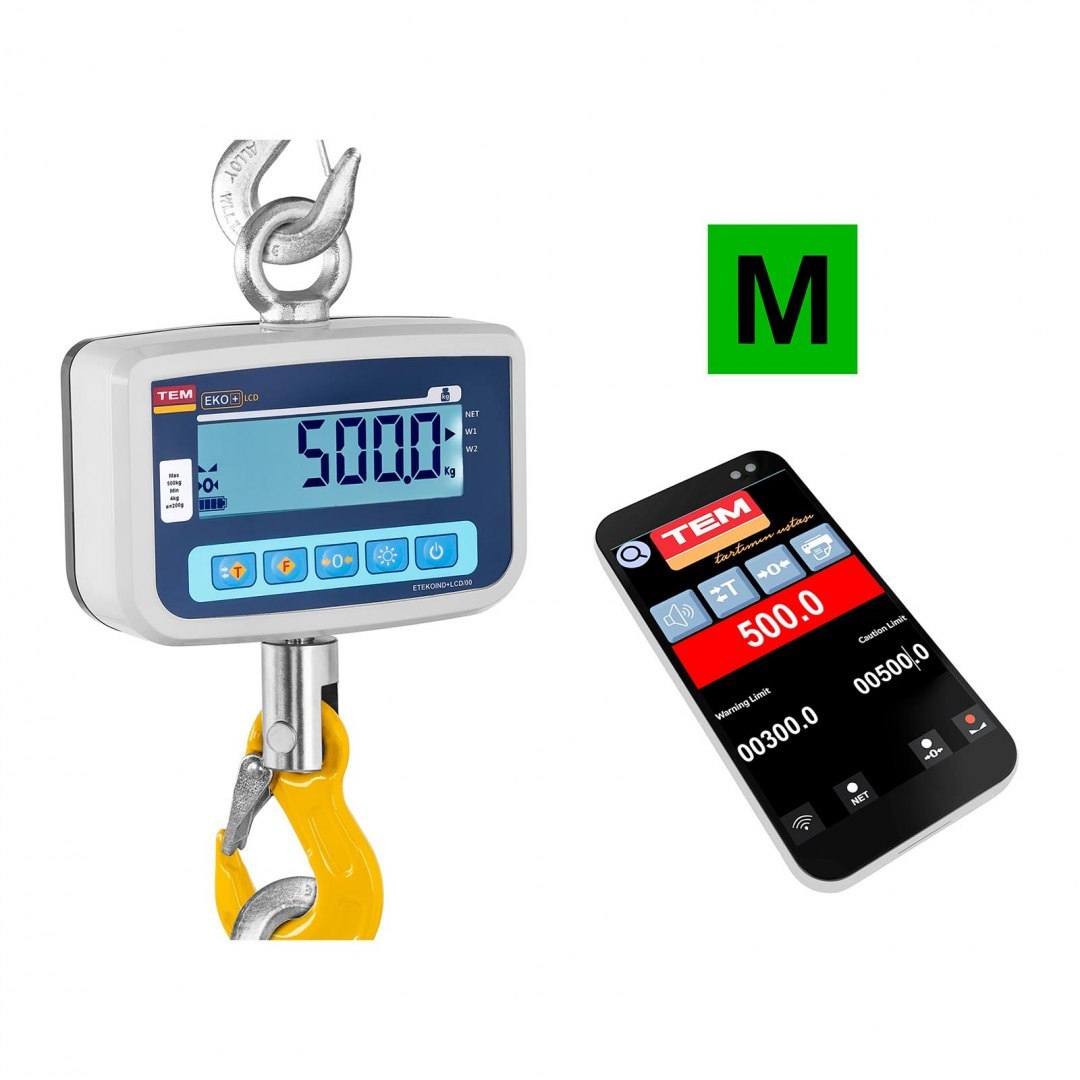 Waga hakowa wisząca magazynowa zalegalizowana bluetooth CEKO+ TEM 500kg / 200g TEM Waga hakowa wisząca magazynowa zalegalizowana bluetooth CEKO+ TEM 500kg / 200g TEM