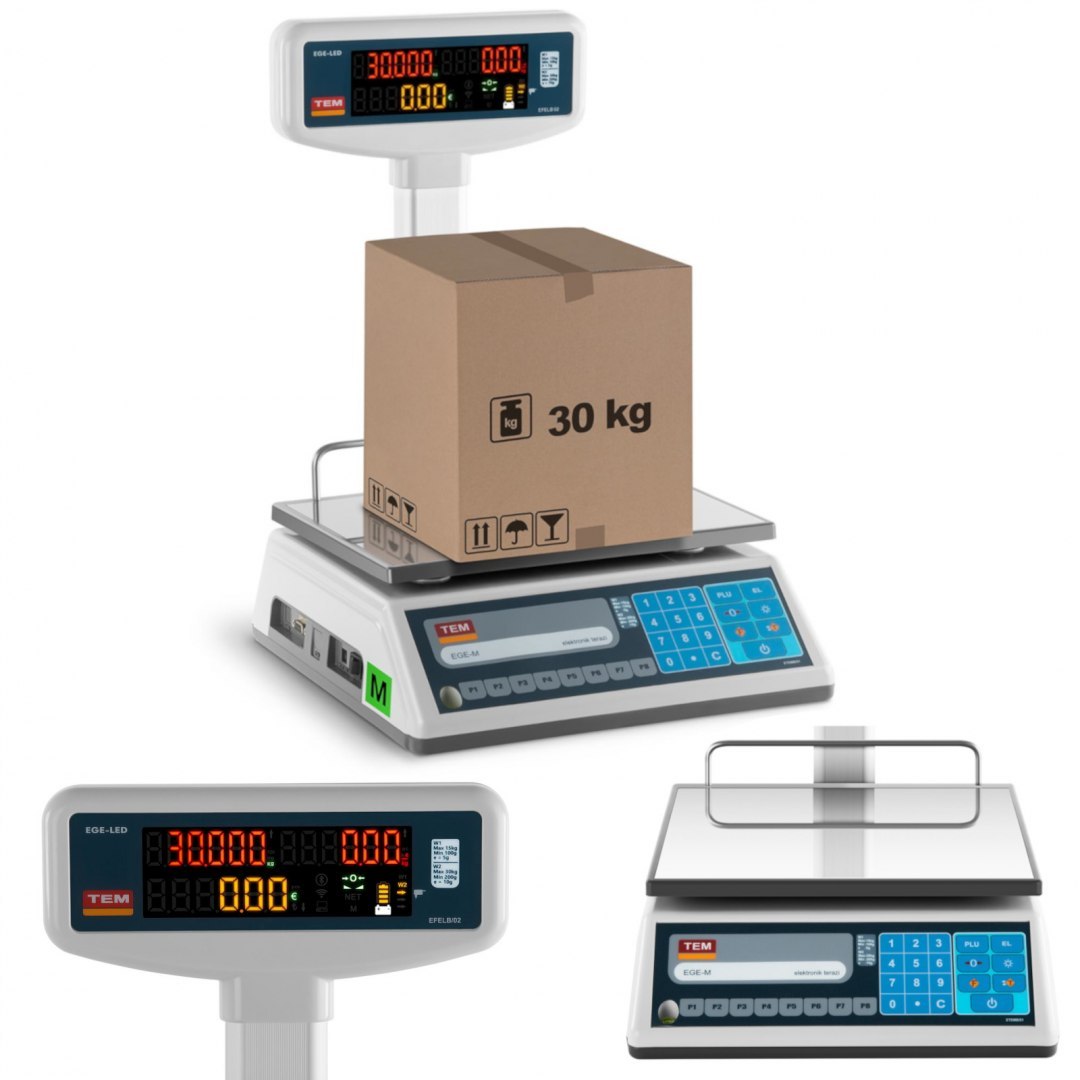Waga sklepowa cenowa zalegalizowana EGE-LED TEM RS232 30kg / 10g TEM Waga sklepowa cenowa zalegalizowana EGE-LED TEM RS232 30kg / 10g TEM