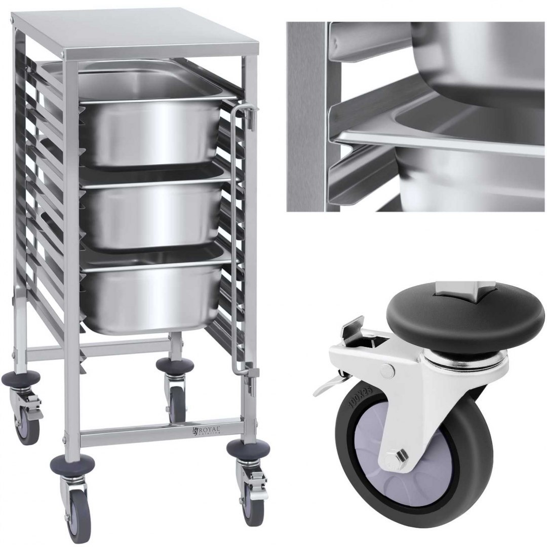 Wózek gastronomiczny transportowy do pojemników 7x GN1/1 nośność do 50kg Royal Catering Wózek gastronomiczny transportowy do pojemników 7x GN1/1 nośność do 50kg Royal Catering