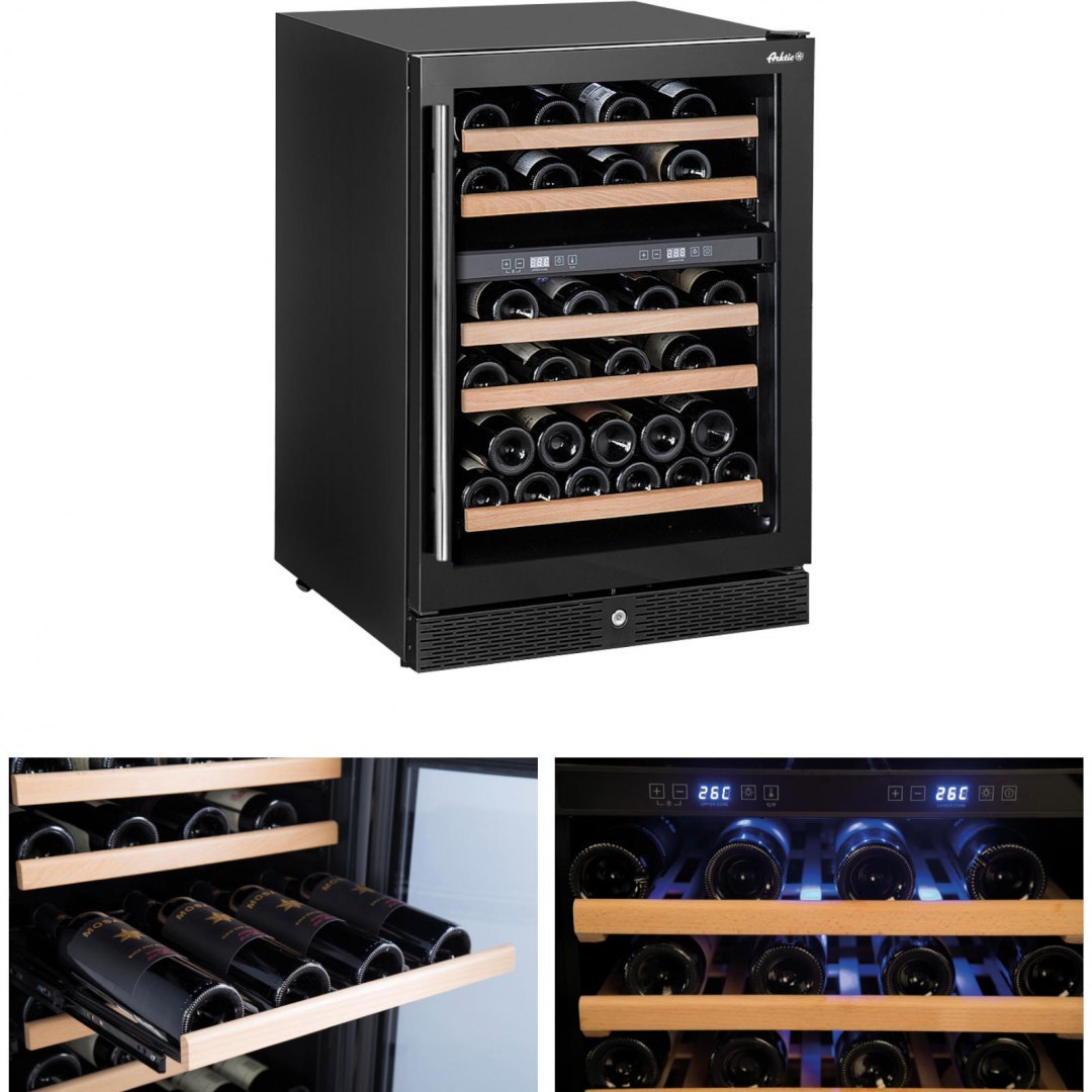 Lodówka na wino do chłodzenia wina 2 strefy 5 półek 44 butelki LED 155L ARKTIC Lodówka na wino do chłodzenia wina 2 strefy 5 półek 44 butelki LED 155L ARKTIC