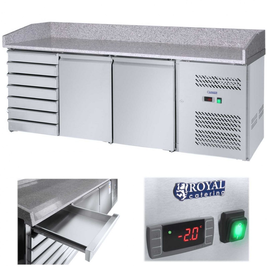 Stół chłodniczy do pizzy z granitowym blatem 2-drzwiowy 7 szuflad Royal Catering Stół chłodniczy do pizzy z granitowym blatem 2-drzwiowy 7 szuflad Royal Catering