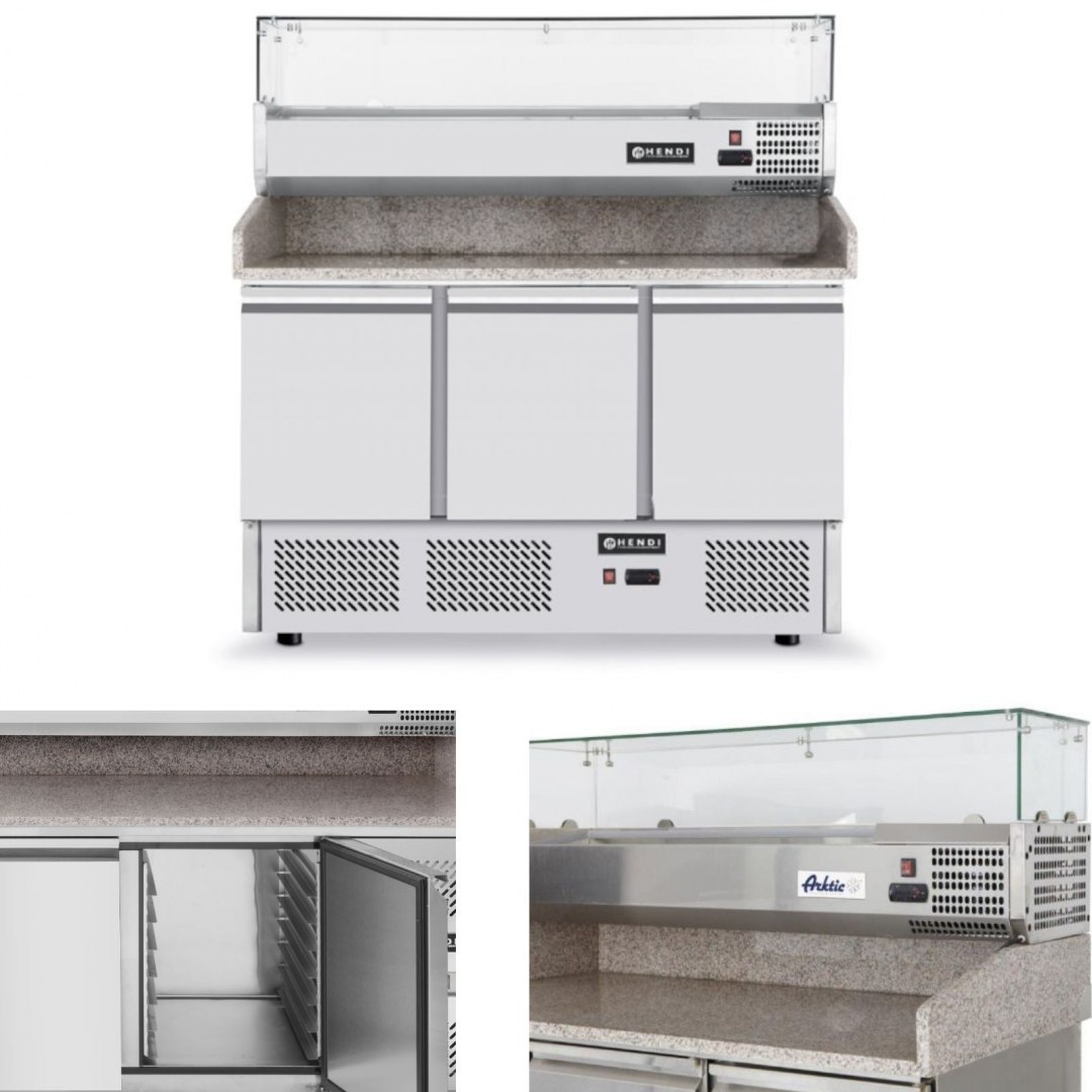 Stół chłodniczy do pizzy z nadstawą chłodniczą blat granitowy szer 140cm - Hendi 232033 Hendi Stół chłodniczy do pizzy z nadstawą chłodniczą blat granitowy szer 140cm - Hendi 232033 Hendi