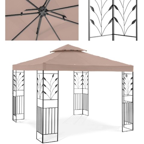 Pawilon ogrodowy namiot altana zadaszenie składane z ornamentem 3 x 3 x 2.6 m beżowe UNIPRODO