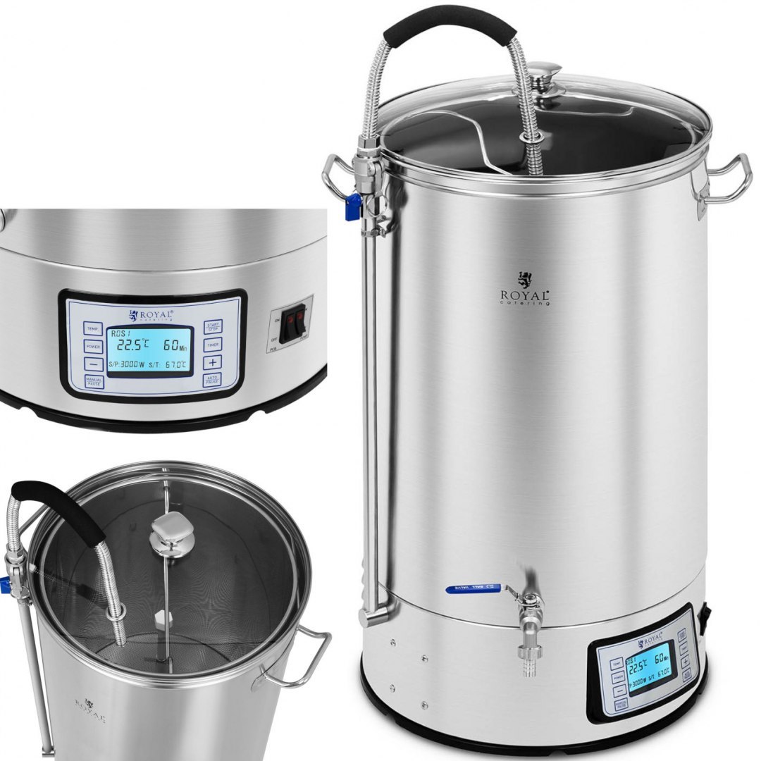 Kocioł warzelny zacierny do produkcji piwa stal nierdzewna 2500W LCD 60L Royal Catering Kocioł warzelny zacierny do produkcji piwa stal nierdzewna 2500W LCD 60L Royal Catering
