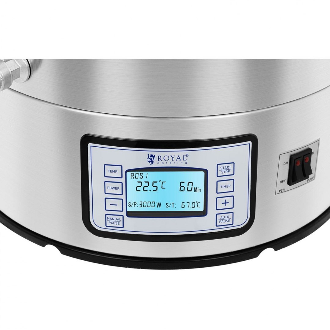 Kocioł warzelny zacierny do produkcji piwa stal nierdzewna 2500W LCD 60L Royal Catering Kocioł warzelny zacierny do produkcji piwa stal nierdzewna 2500W LCD 60L Royal Catering