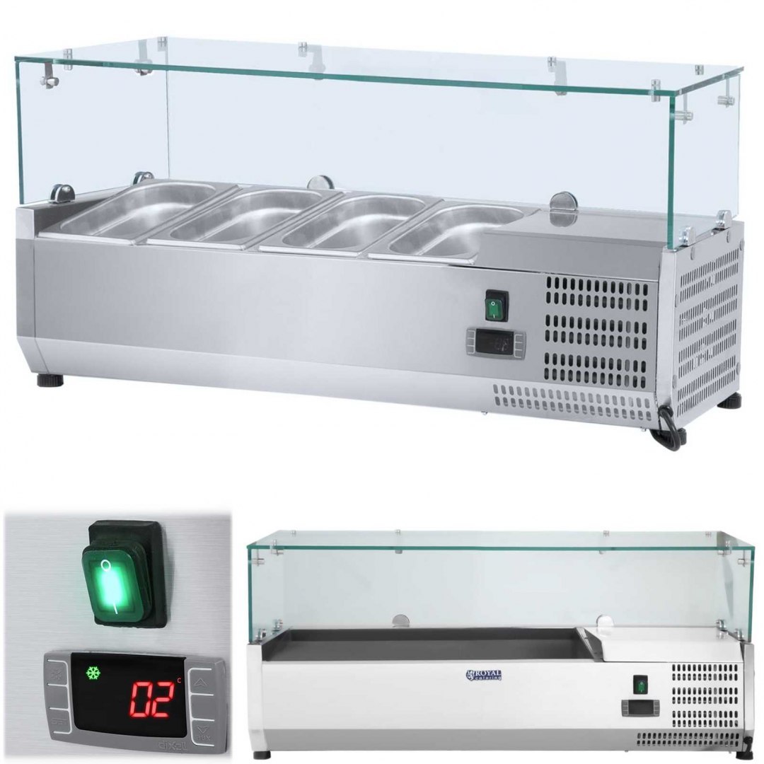 Nadstawa chłodnicza ze szklaną osłoną 3x GN1/3 i 1x GN1/2 120cm Royal Catering Nadstawa chłodnicza ze szklaną osłoną 3x GN1/3 i 1x GN1/2 120cm Royal Catering