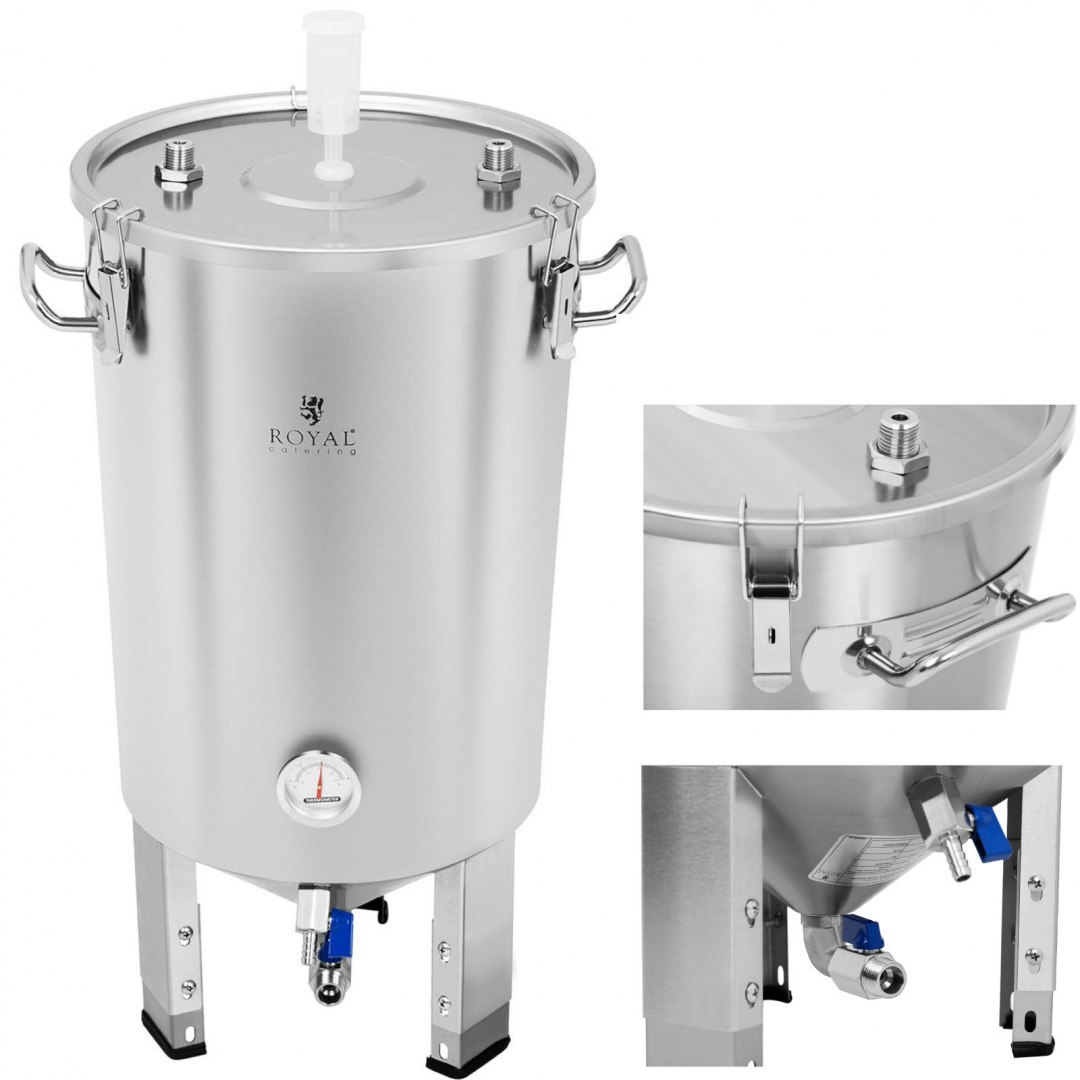 Pojemnik kocioł fermentacyjny fermentator do piwa z chłodnicą 30L Royal Catering Pojemnik kocioł fermentacyjny fermentator do piwa z chłodnicą 30L Royal Catering