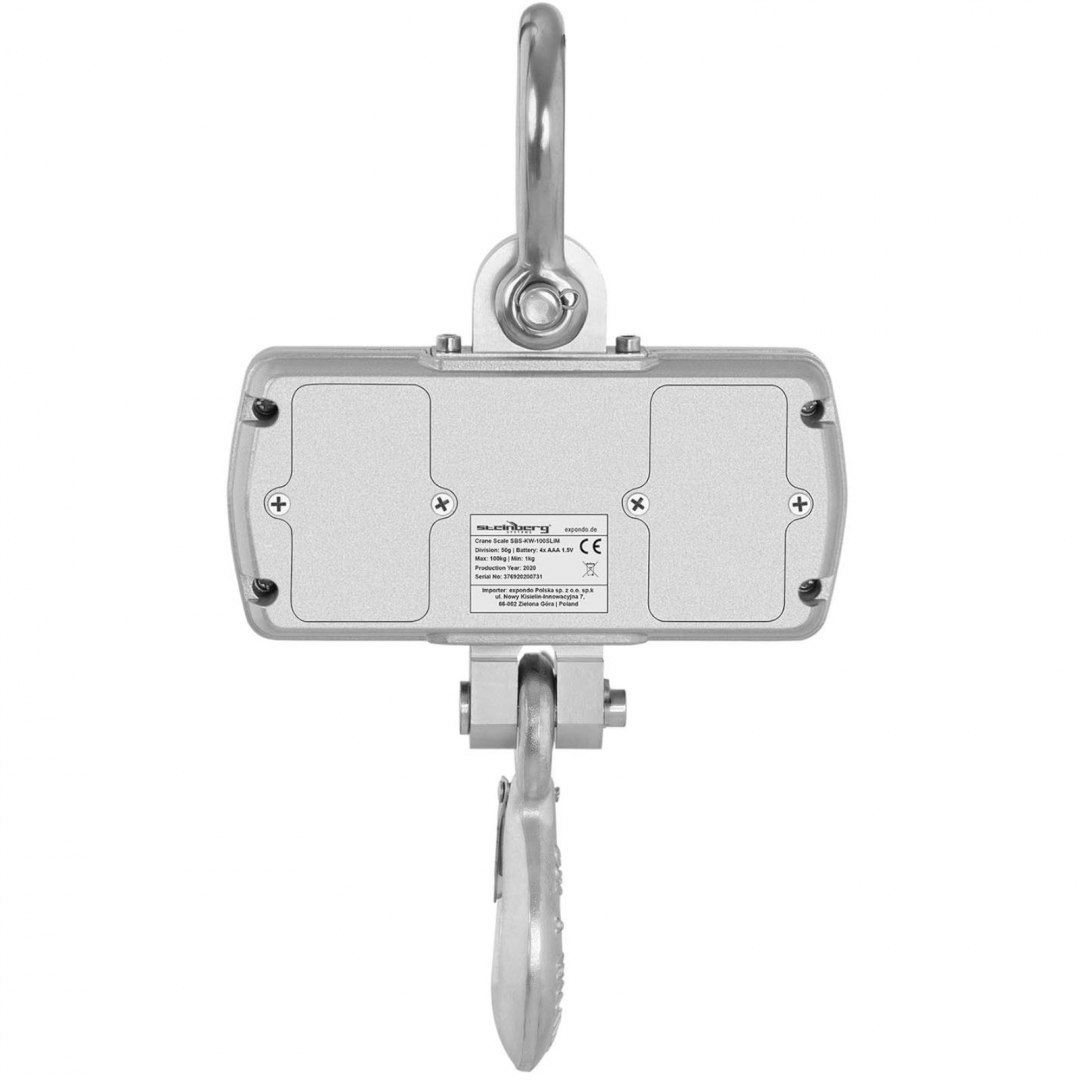 Waga hakowa wisząca magazynowa z pilotem duży wyświetlacz LCD 100 / 0.05 kg Steinberg Systems Waga hakowa wisząca magazynowa z pilotem duży wyświetlacz LCD 100 / 0.05 kg Steinberg Systems
