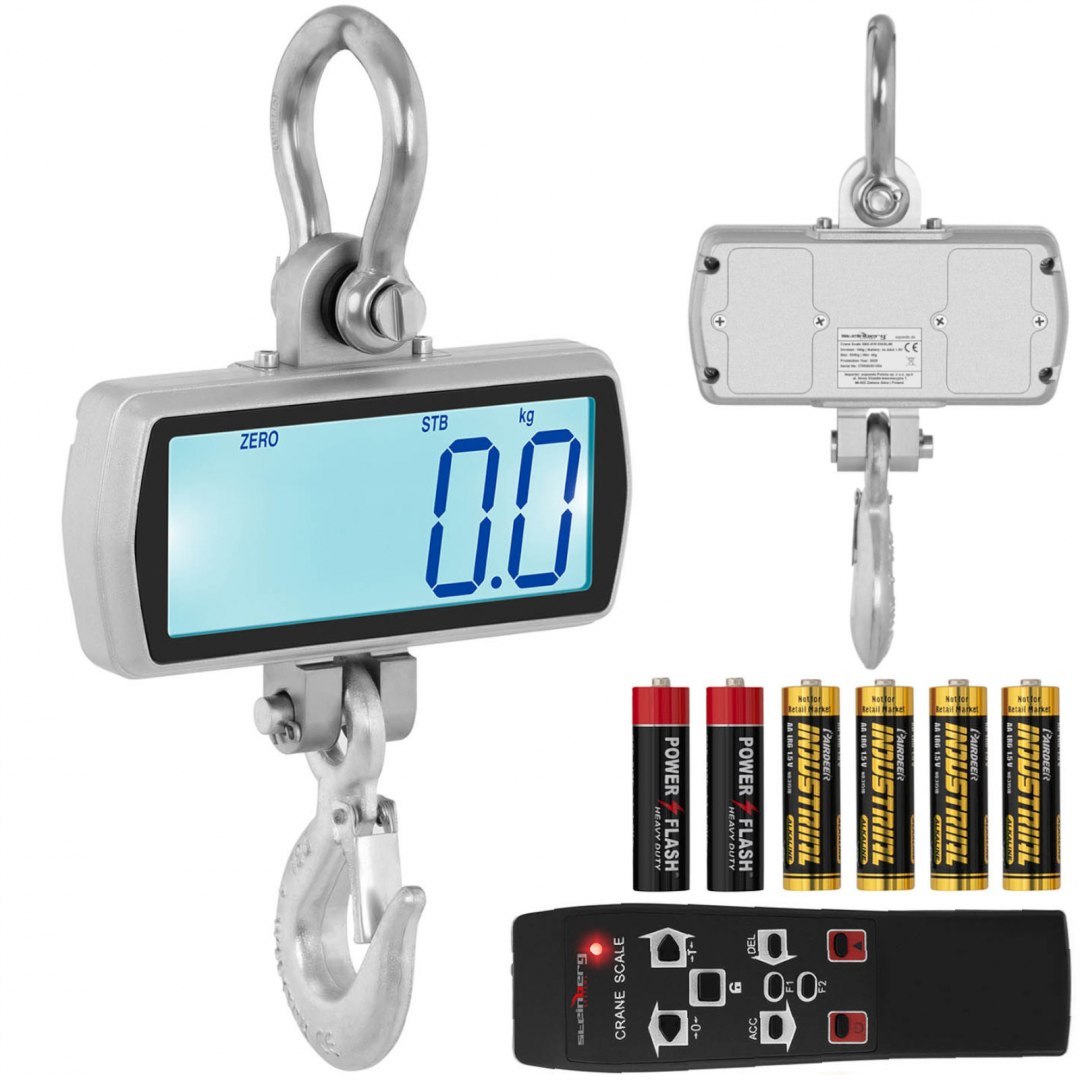 Waga hakowa wisząca magazynowa z pilotem duży wyświetlacz LCD 500 / 0.1 kg Steinberg Systems Waga hakowa wisząca magazynowa z pilotem duży wyświetlacz LCD 500 / 0.1 kg Steinberg Systems