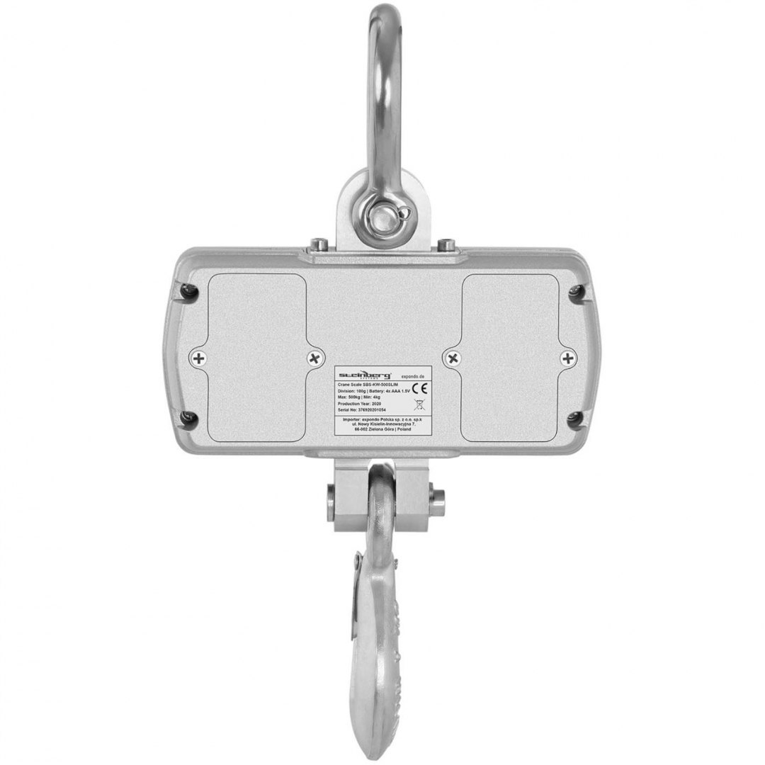 Waga hakowa wisząca magazynowa z pilotem duży wyświetlacz LCD 500 / 0.1 kg Steinberg Systems Waga hakowa wisząca magazynowa z pilotem duży wyświetlacz LCD 500 / 0.1 kg Steinberg Systems
