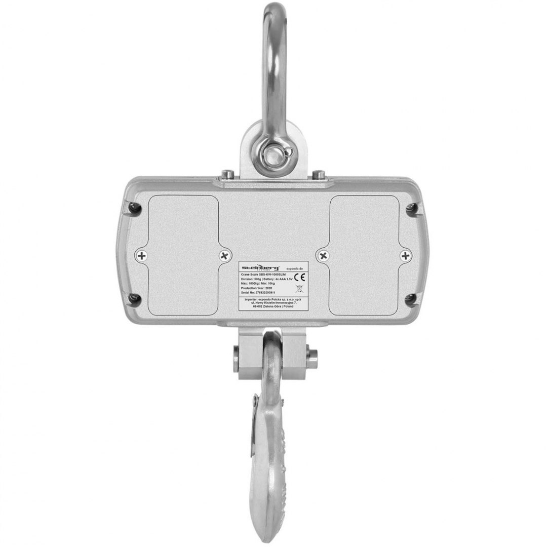 Waga hakowa wisząca magazynowa z pilotem duży wyświetlacz LCD do 1T 1000 / 0.5 kg Steinberg Systems Waga hakowa wisząca magazynowa z pilotem duży wyświetlacz LCD do 1T 1000 / 0.5 kg Steinberg Systems