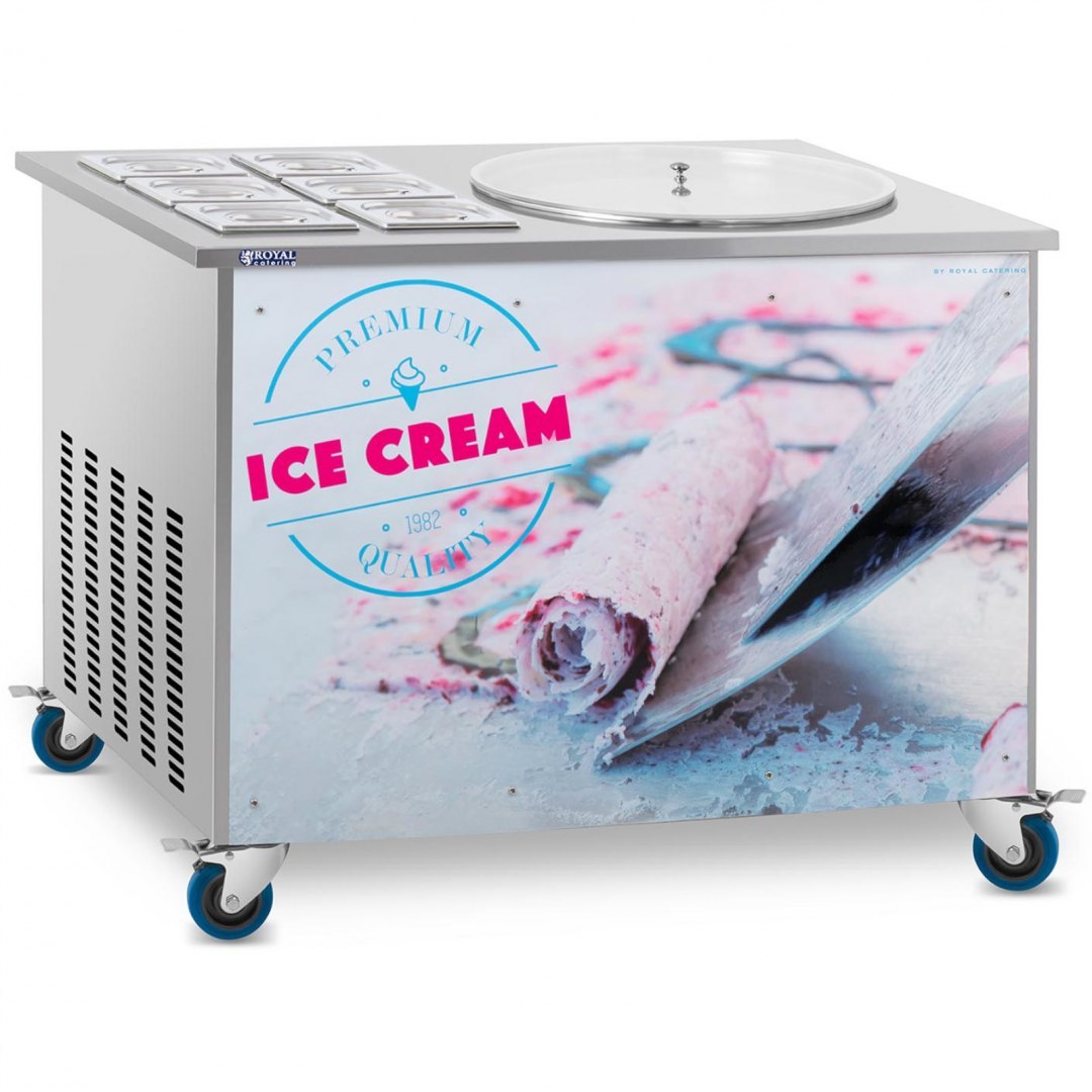 Maszyna płyta mrożąca do lodów tajskich na kółkach śr. 50 cm 230 V 1150 W 6x GN Royal Catering Maszyna płyta mrożąca do lodów tajskich na kółkach śr. 50 cm 230 V 1150 W 6x GN Royal Catering