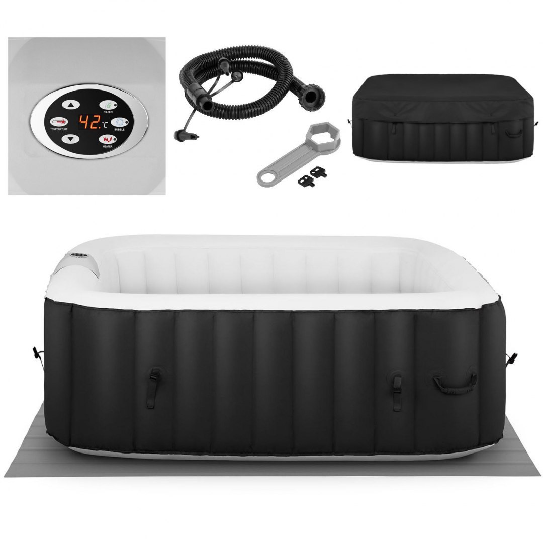 Jacuzzi ogrodowe dmuchane z masażem 4 osobowe 42C 600 l czarno-białe UNIPRODO Jacuzzi ogrodowe dmuchane z masażem 4 osobowe 42C 600 l czarno-białe UNIPRODO