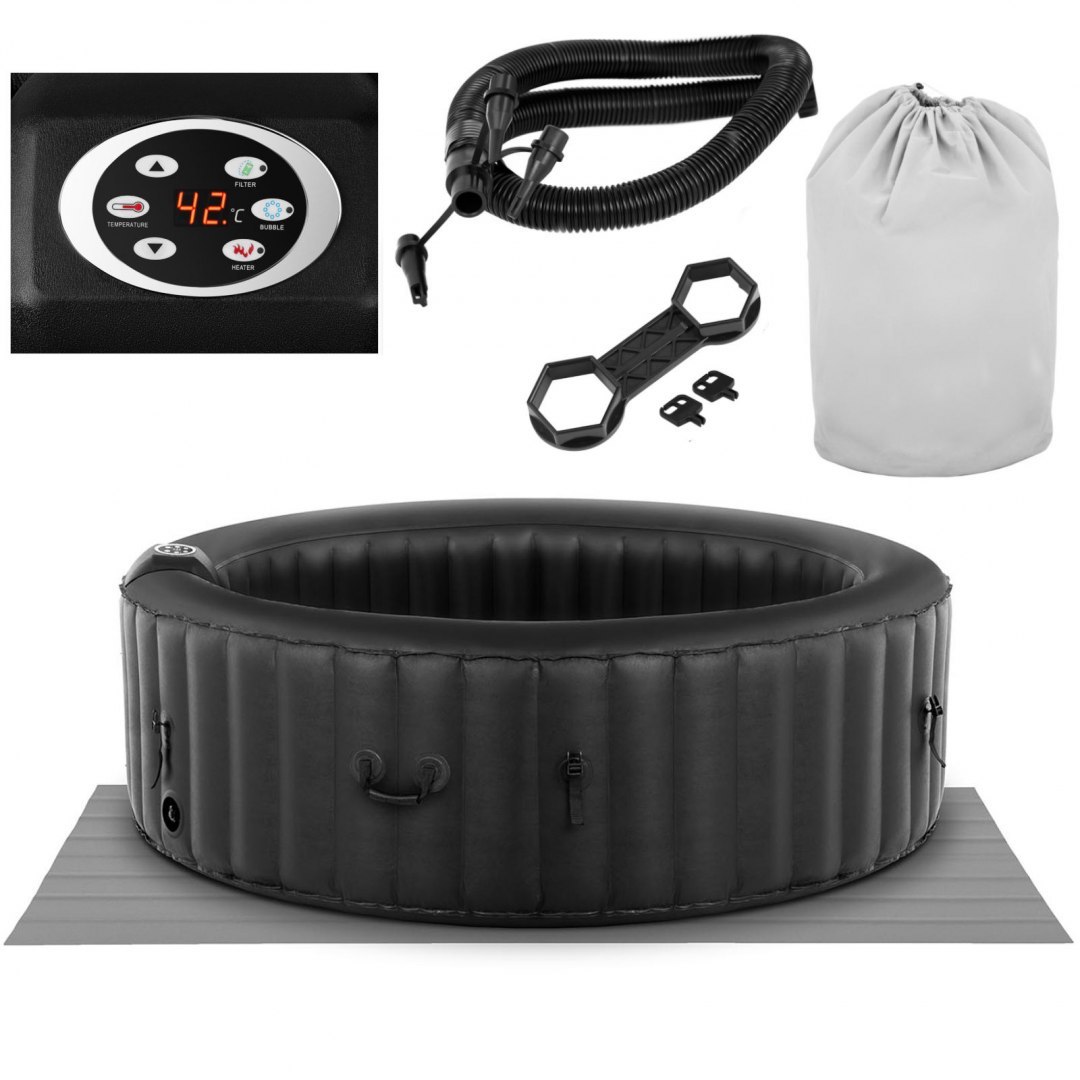 Jacuzzi ogrodowe dmuchane z masażem 6 osobowe 42C 1000 l czarne UNIPRODO Jacuzzi ogrodowe dmuchane z masażem 6 osobowe 42C 1000 l czarne UNIPRODO