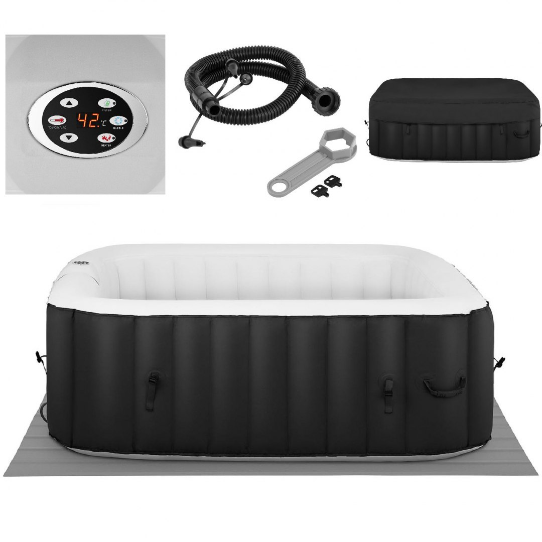 Jacuzzi ogrodowe dmuchane z masażem 6 osobowe 42C 900 l czarne UNIPRODO Jacuzzi ogrodowe dmuchane z masażem 6 osobowe 42C 900 l czarne UNIPRODO