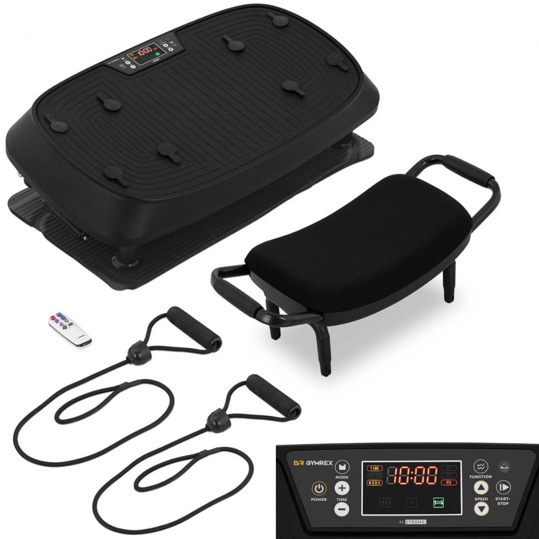 Platforma mata wibracyjna do ćwiczeń fitness z siedziskiem i linkami do 120 kg GYMREX Platforma mata wibracyjna do ćwiczeń fitness z siedziskiem i linkami do 120 kg GYMREX
