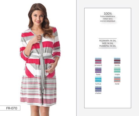 Szlafrok Cate w paski Amarant M