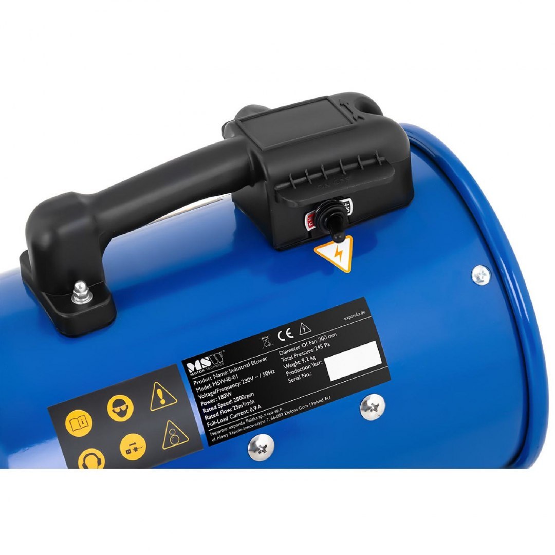 Wentylator dmuchawa przemysłowa osiowa do chłodzenia i cyrkulacji powietrza 180 W śr. 200 mm MSW Wentylator dmuchawa przemysłowa osiowa do chłodzenia i cyrkulacji powietrza 180 W śr. 200 mm MSW