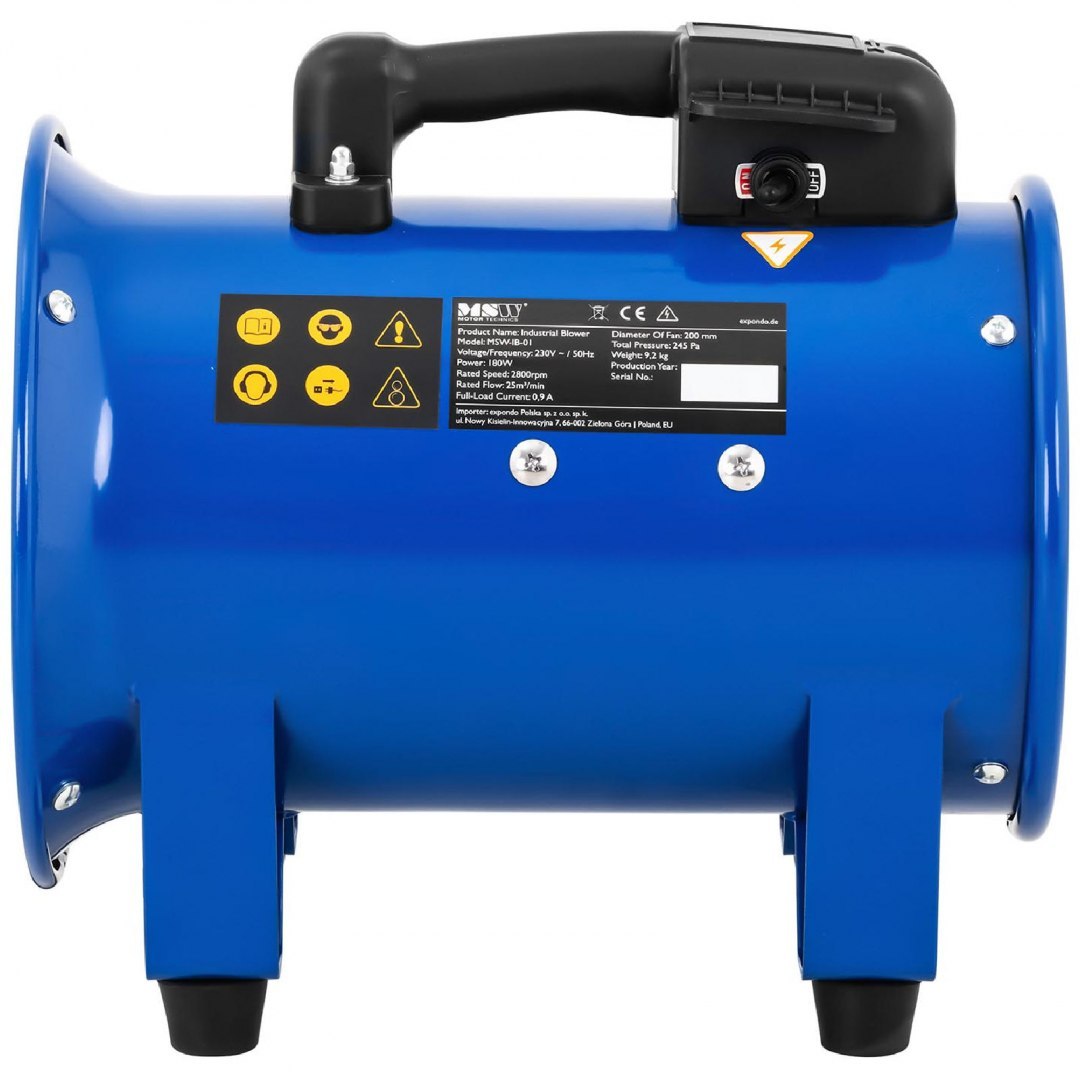 Wentylator dmuchawa przemysłowa osiowa do chłodzenia i cyrkulacji powietrza 180 W śr. 200 mm MSW Wentylator dmuchawa przemysłowa osiowa do chłodzenia i cyrkulacji powietrza 180 W śr. 200 mm MSW