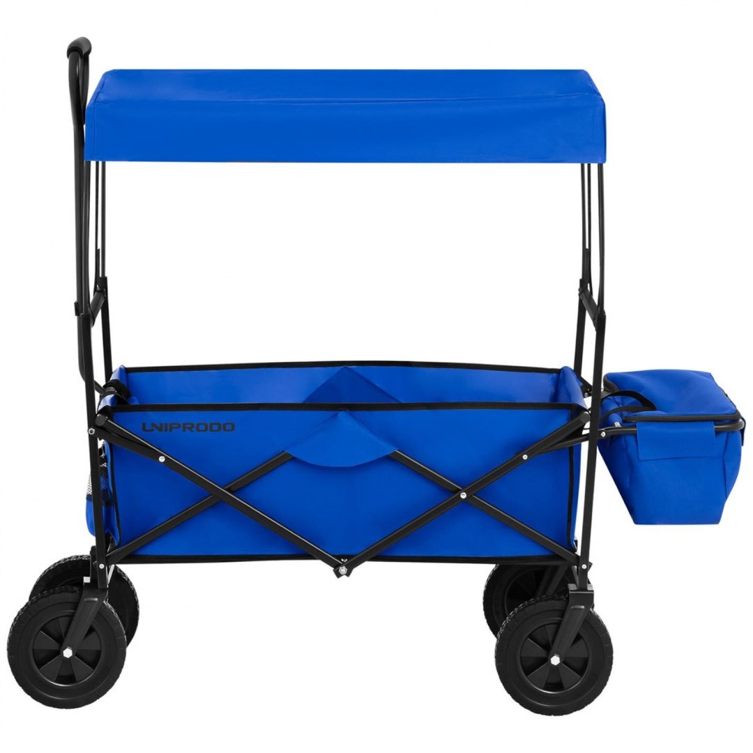 Wózek ogrodowy składany z torbą i daszkiem do 100 kg niebieski UNIPRODO