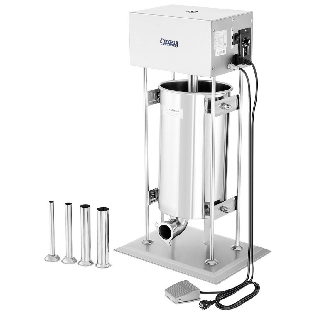 Napełniacz nadziewarka do kiełbasy elektryczny z silnikiem Royal Catering + 4 lejki 15L Royal Catering Napełniacz nadziewarka do kiełbasy elektryczny z silnikiem Royal Catering + 4 lejki 15L Royal Catering